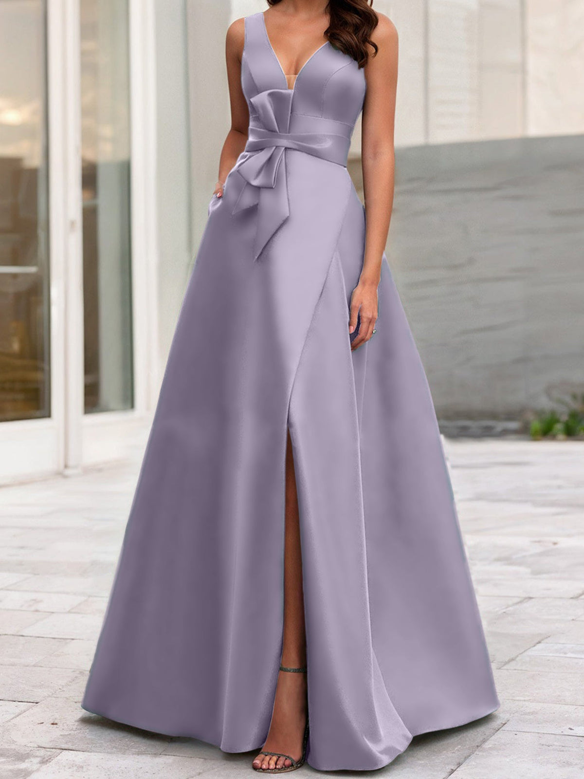 Mother Of The Bride Princess Dress V Neck Sleeveless A Line With Side Split