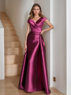 Elegant Satin V Neck Sleeveless Sheath Dress For The Mother Of The Bride