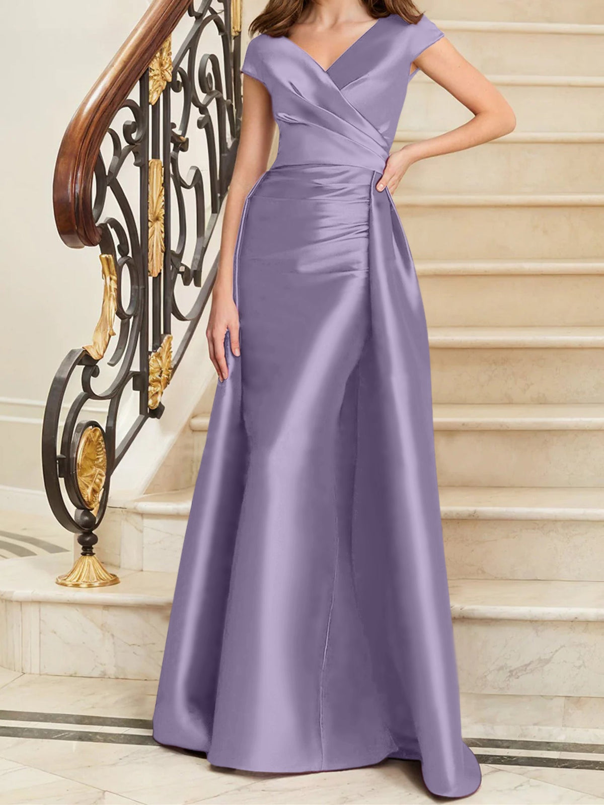 Elegant Satin V Neck Sleeveless Sheath Dress For The Mother Of The Bride