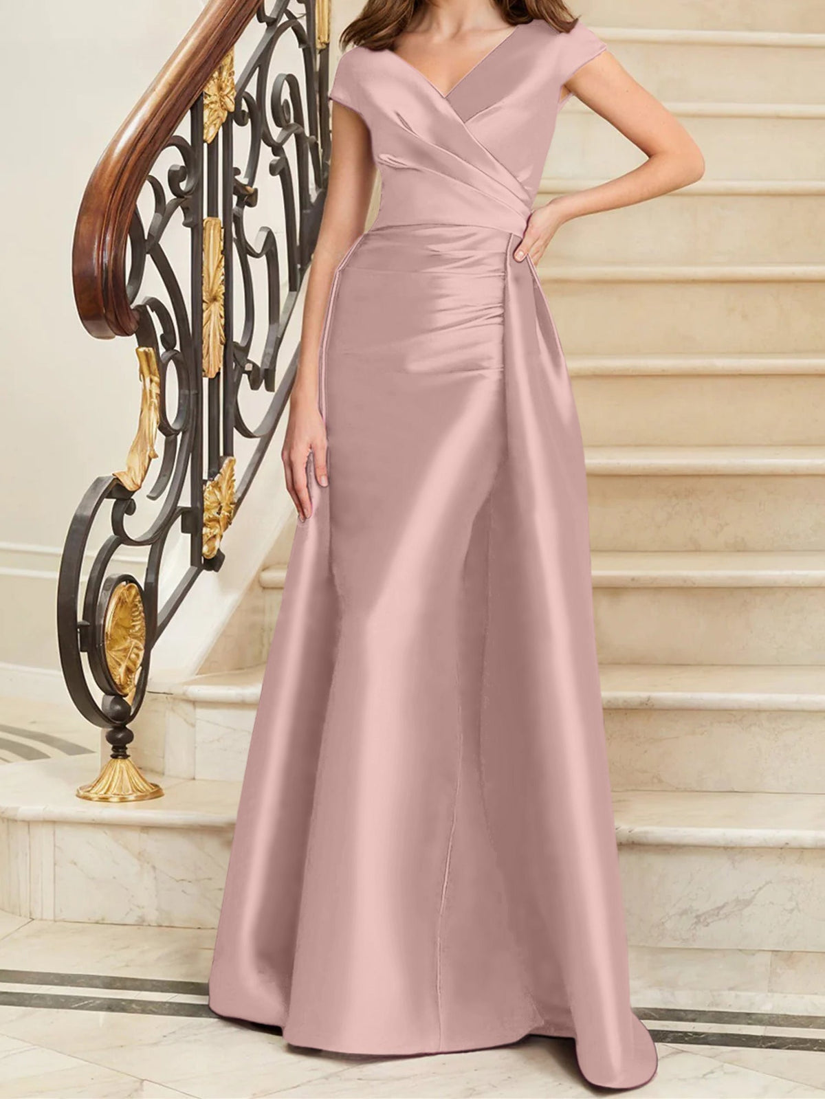 Elegant Satin V Neck Sleeveless Sheath Dress For The Mother Of The Bride