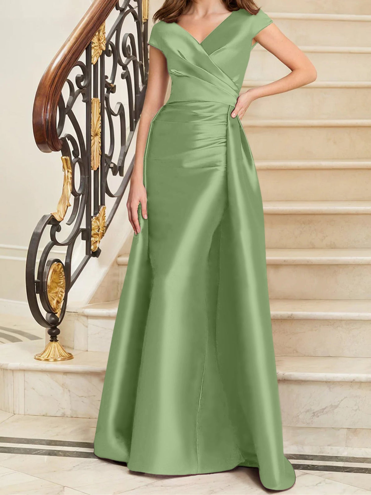 Elegant Satin V Neck Sleeveless Sheath Dress For The Mother Of The Bride