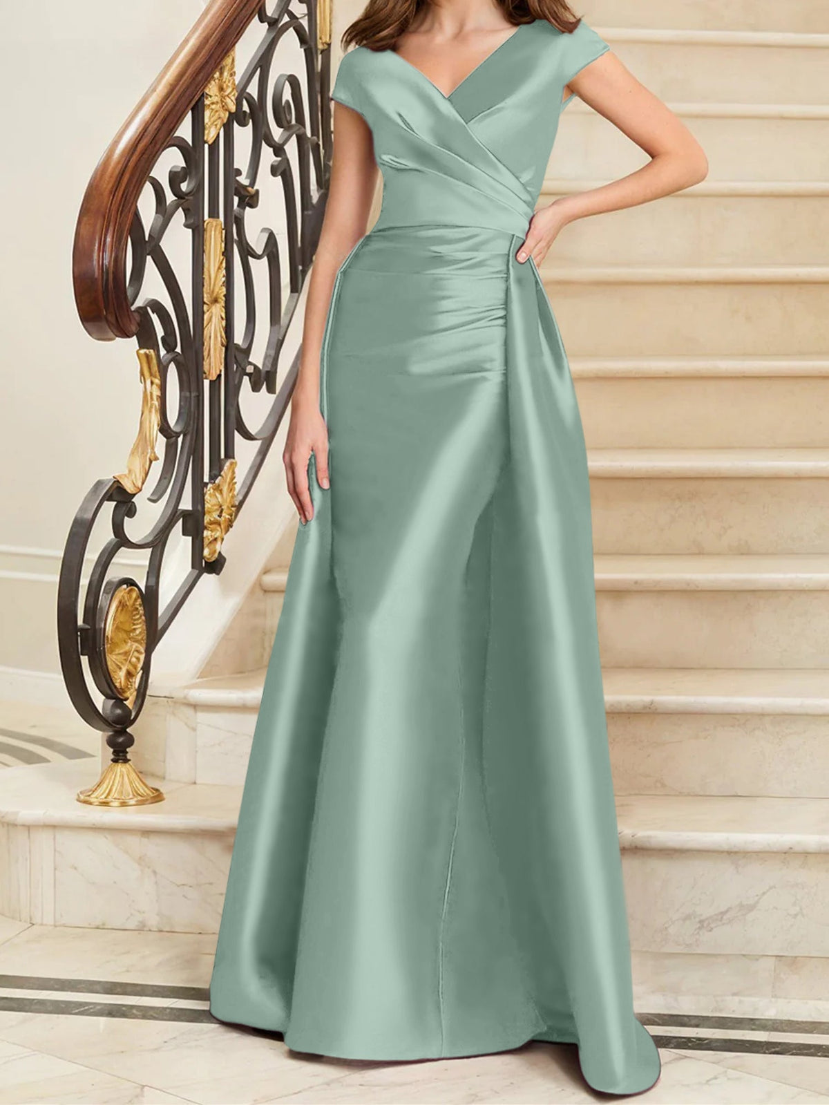 Elegant Satin V Neck Sleeveless Sheath Dress For The Mother Of The Bride