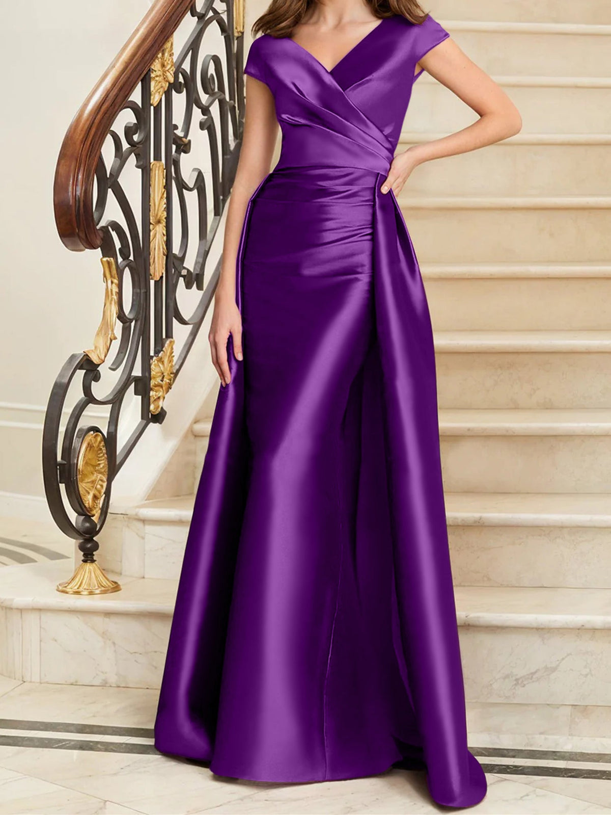 Elegant Satin V Neck Sleeveless Sheath Dress For The Mother Of The Bride