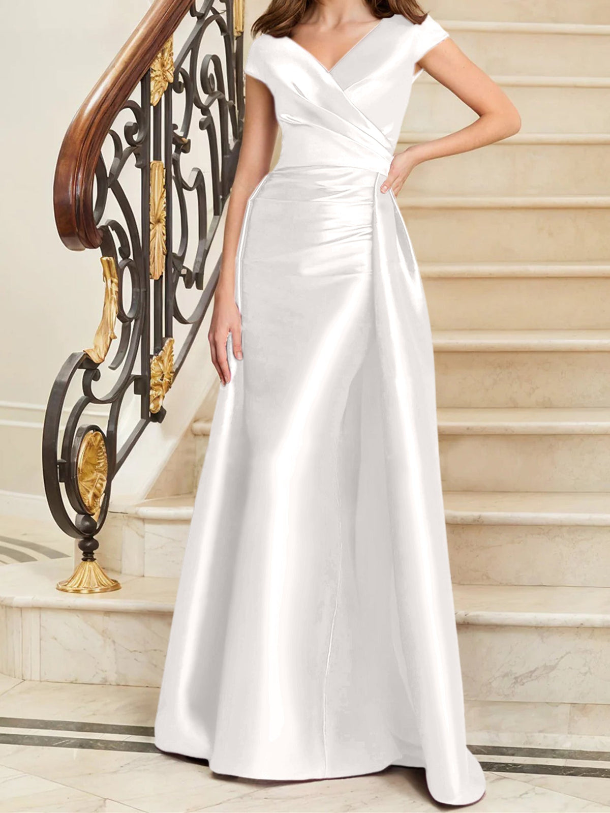 Elegant Satin V Neck Sleeveless Sheath Dress For The Mother Of The Bride