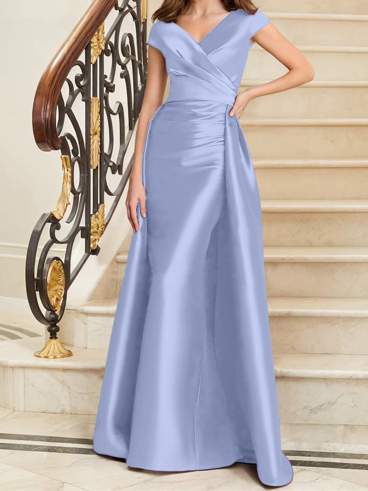 Elegant Satin V Neck Sleeveless Sheath Dress For The Mother Of The Bride