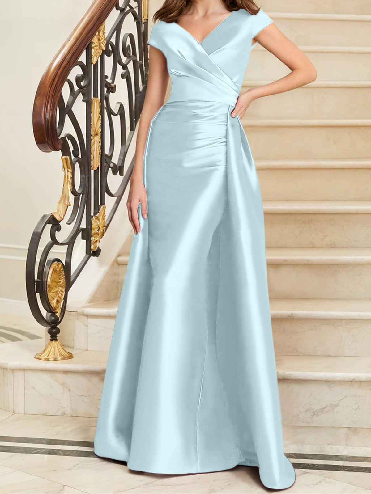 Elegant Satin V Neck Sleeveless Sheath Dress For The Mother Of The Bride