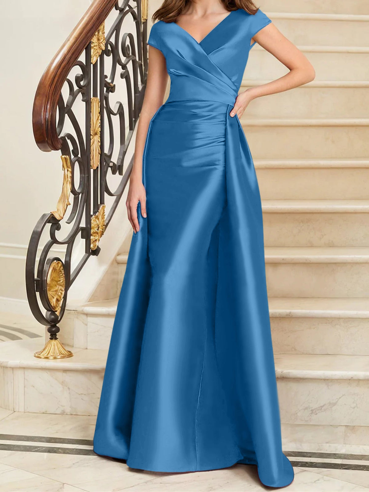 Elegant Satin V Neck Sleeveless Sheath Dress For The Mother Of The Bride