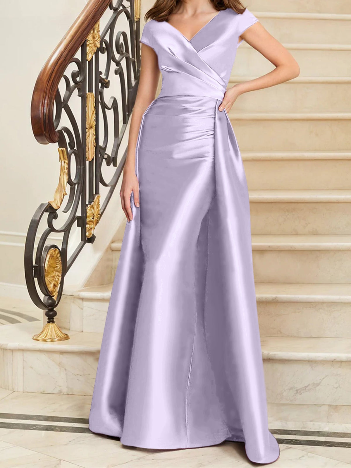 Elegant Satin V Neck Sleeveless Sheath Dress For The Mother Of The Bride