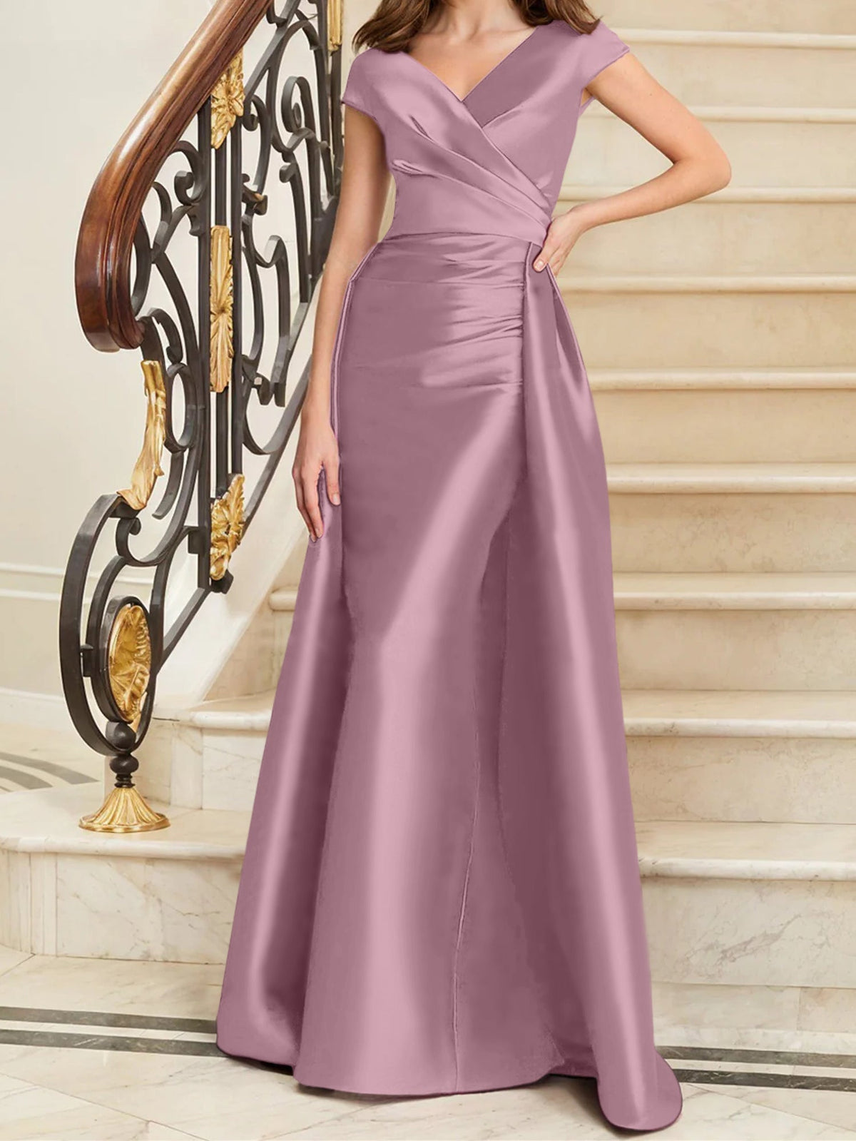 Elegant Satin V Neck Sleeveless Sheath Dress For The Mother Of The Bride