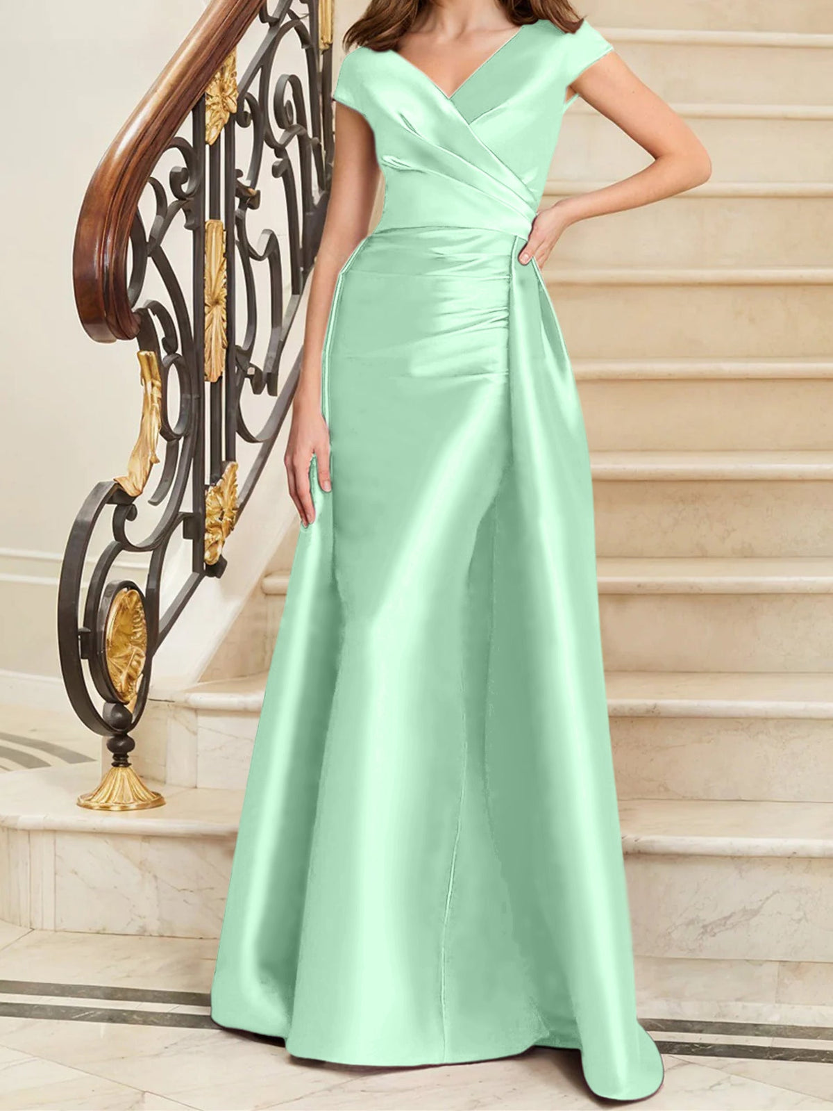 Elegant Satin V Neck Sleeveless Sheath Dress For The Mother Of The Bride