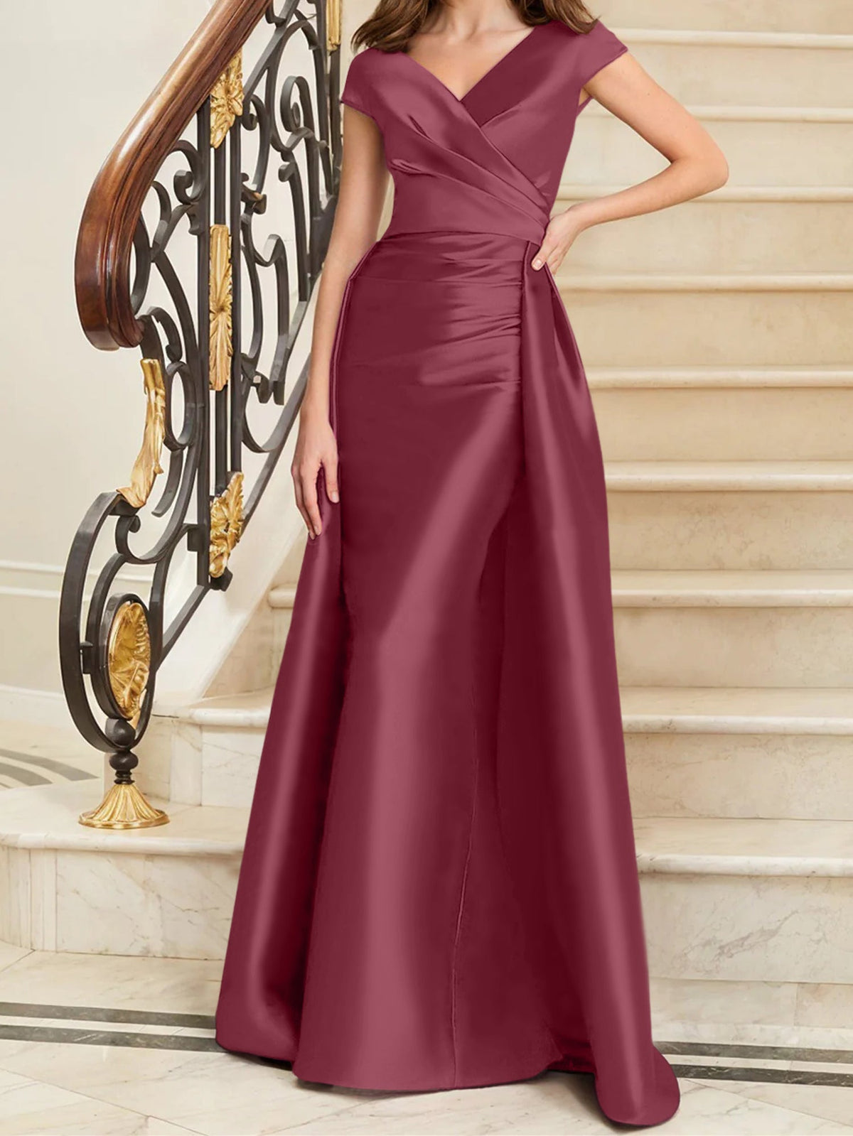 Elegant Satin V Neck Sleeveless Sheath Dress For The Mother Of The Bride