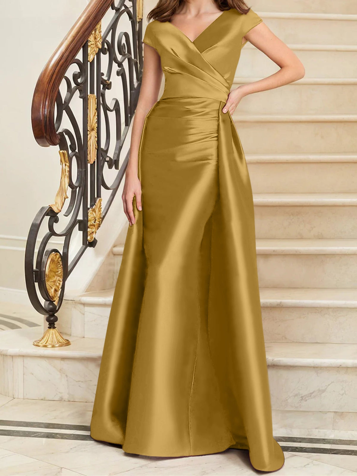 Elegant Satin V Neck Sleeveless Sheath Dress For The Mother Of The Bride