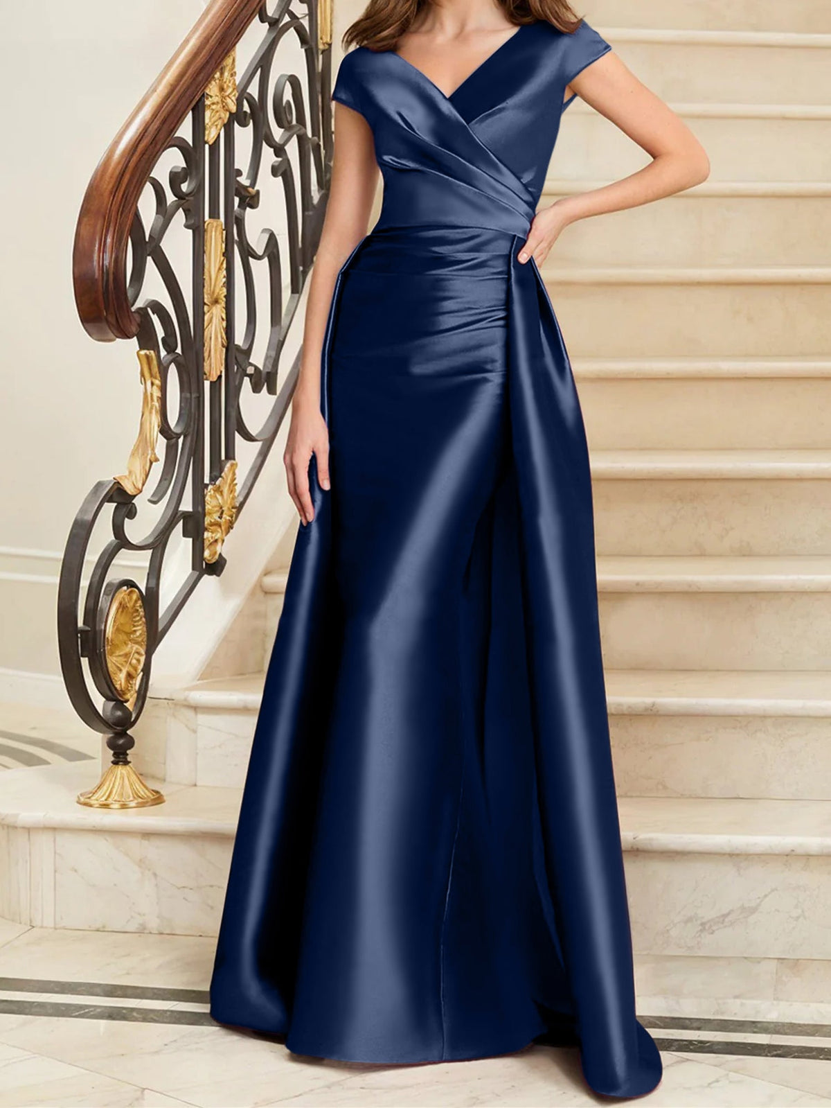 Elegant Satin V Neck Sleeveless Sheath Dress For The Mother Of The Bride
