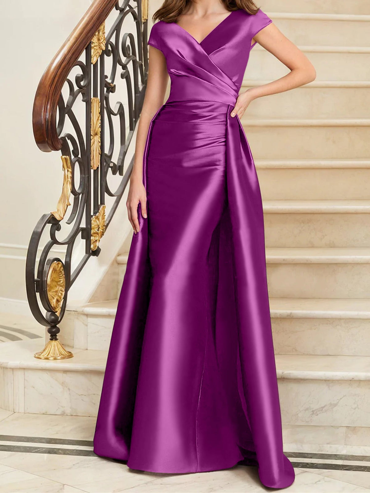 Elegant Satin V Neck Sleeveless Sheath Dress For The Mother Of The Bride