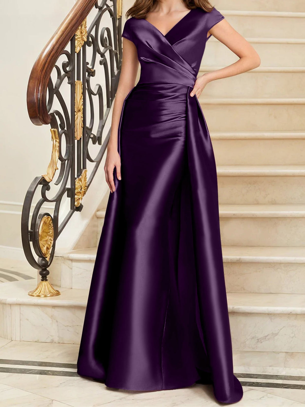 Elegant Satin V Neck Sleeveless Sheath Dress For The Mother Of The Bride