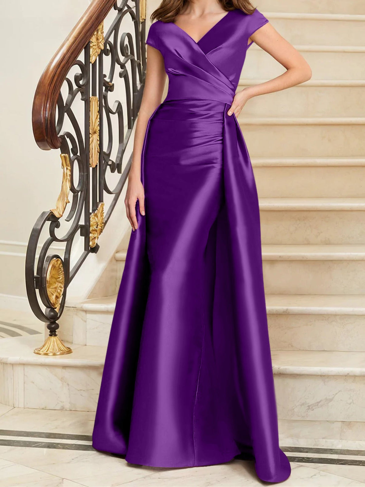 Elegant Satin V Neck Sleeveless Sheath Dress For The Mother Of The Bride