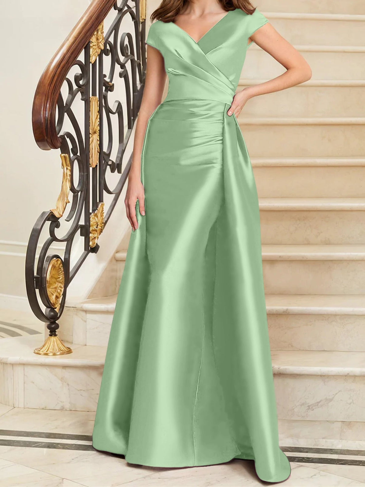 Elegant Satin V Neck Sleeveless Sheath Dress For The Mother Of The Bride