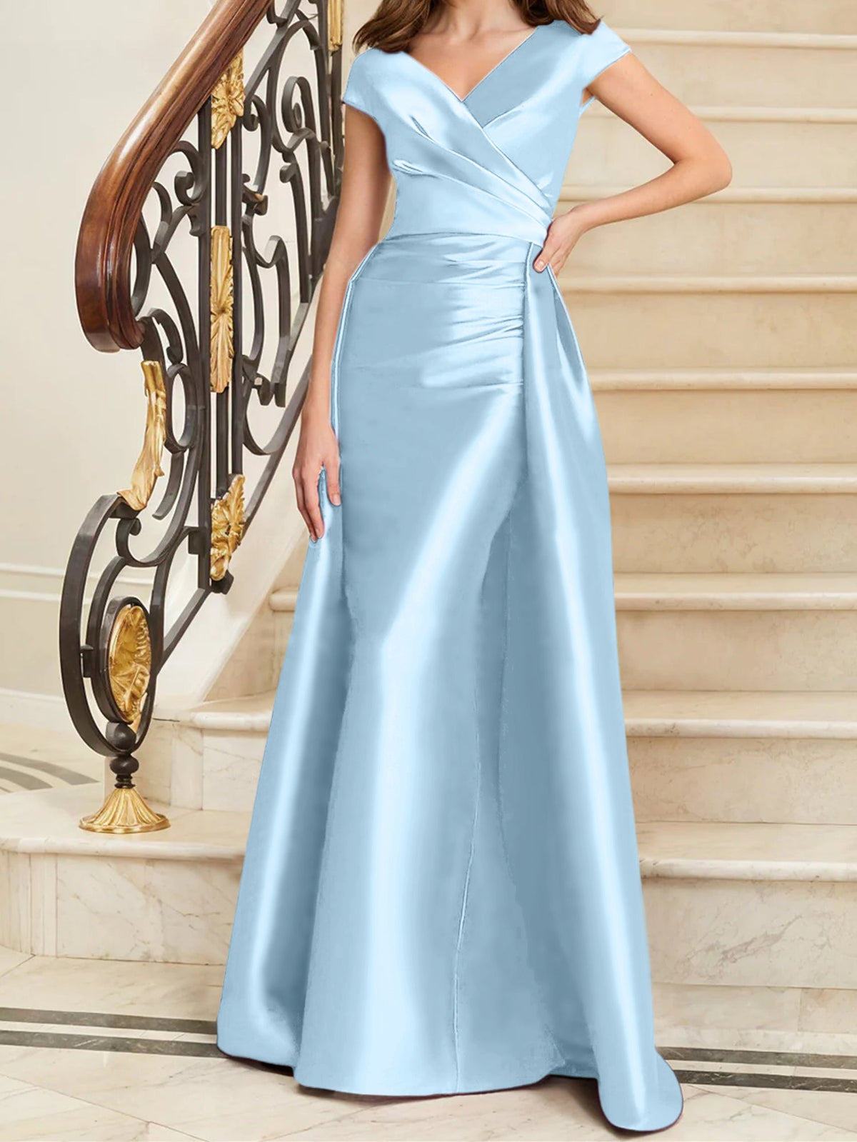 Elegant Satin V Neck Sleeveless Sheath Dress For The Mother Of The Bride