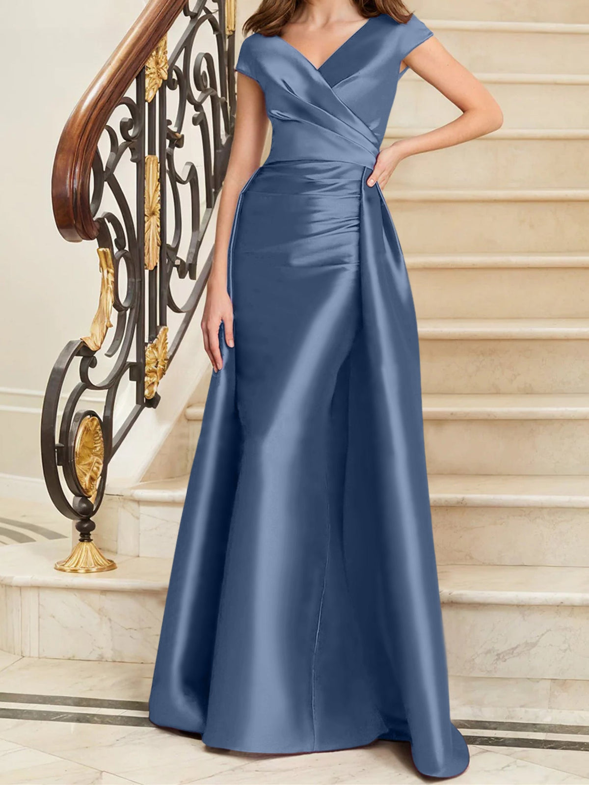 Elegant Satin V Neck Sleeveless Sheath Dress For The Mother Of The Bride