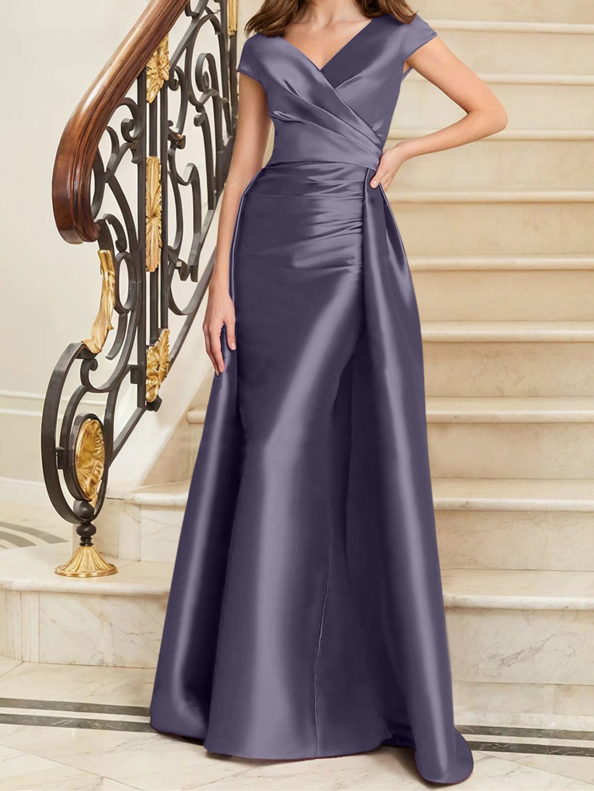 Elegant Satin V Neck Sleeveless Sheath Dress For The Mother Of The Bride