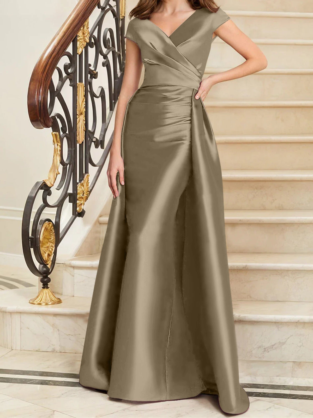 Elegant Satin V Neck Sleeveless Sheath Dress For The Mother Of The Bride
