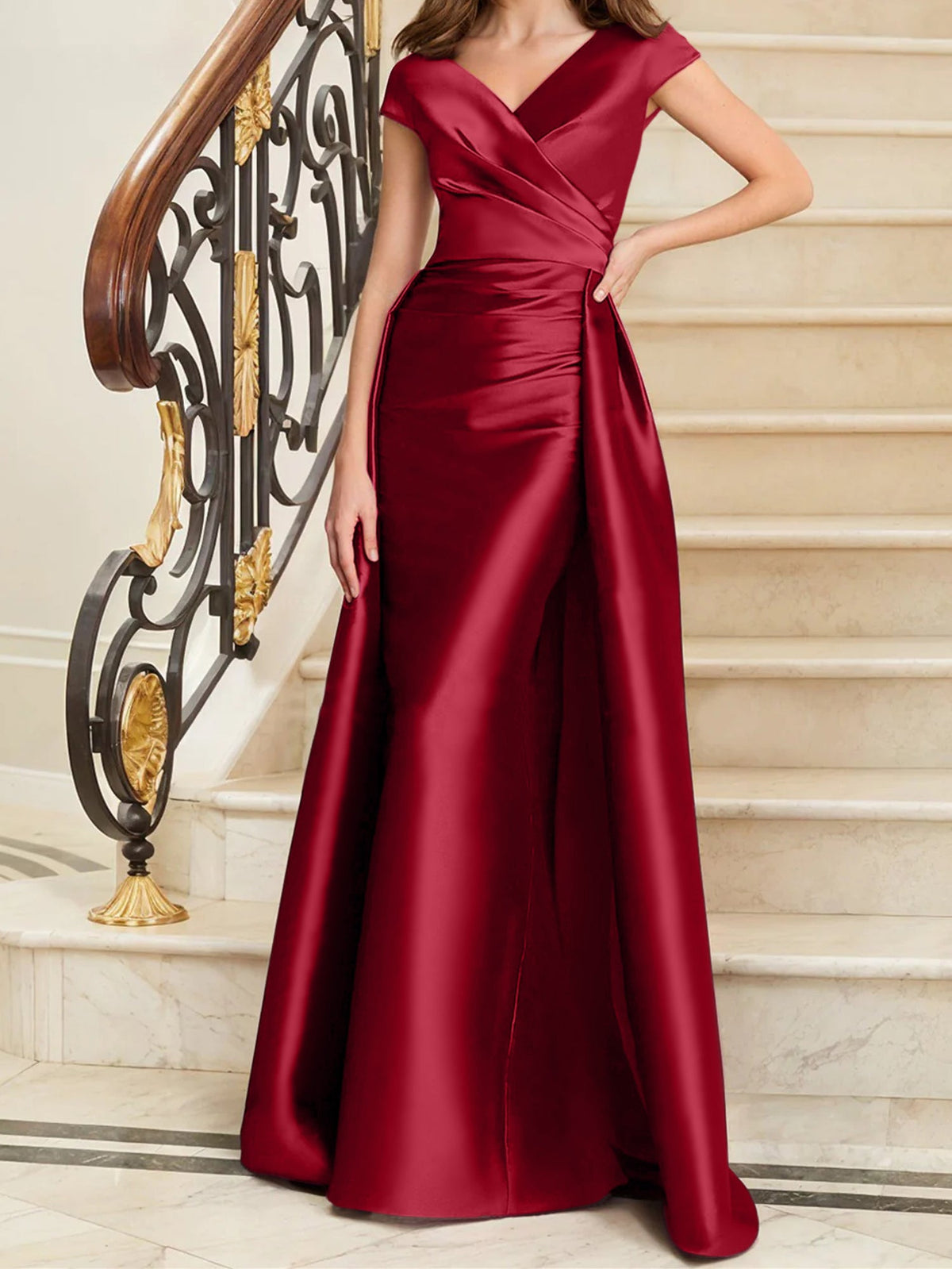Elegant Satin V Neck Sleeveless Sheath Dress For The Mother Of The Bride