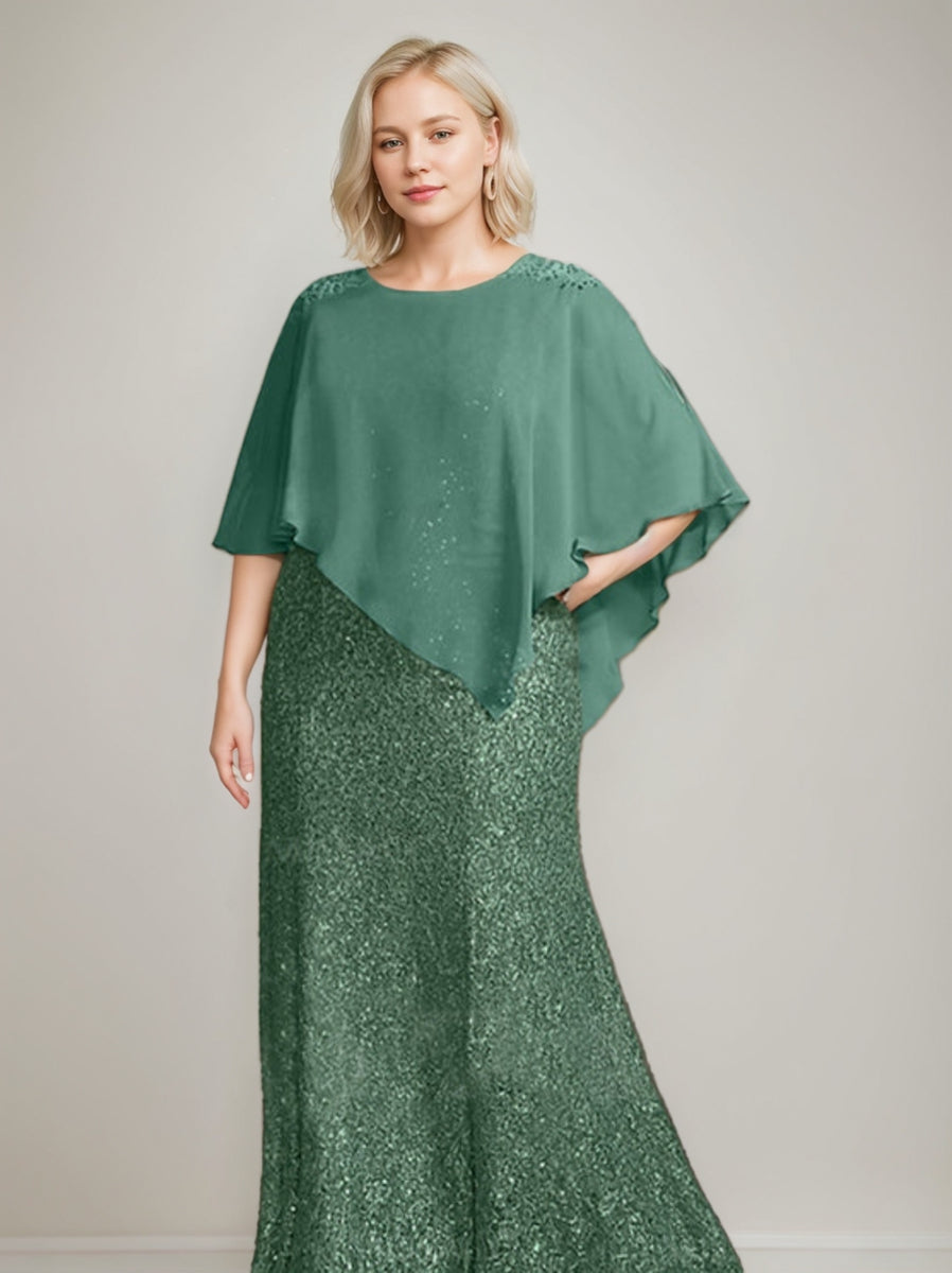 Plus Size Mother Of The Bride Chiffon Dress With Beading Sequins Scoop Neck