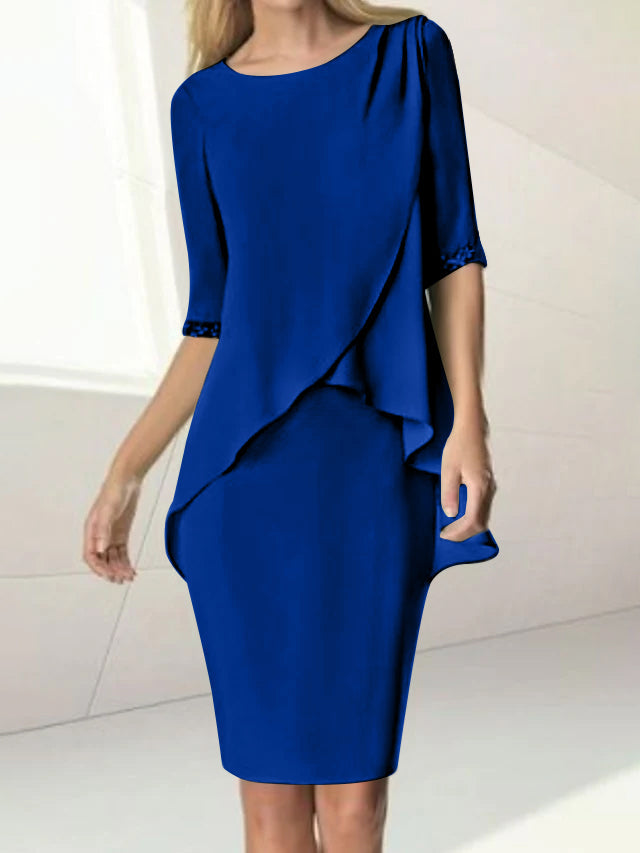 Knee Length Beaded Sheath Dress With Ruching For The Mother Of The Bride