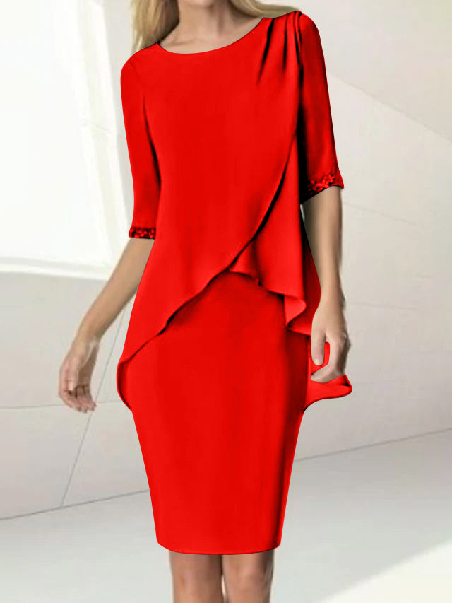 Knee Length Beaded Sheath Dress With Ruching For The Mother Of The Bride