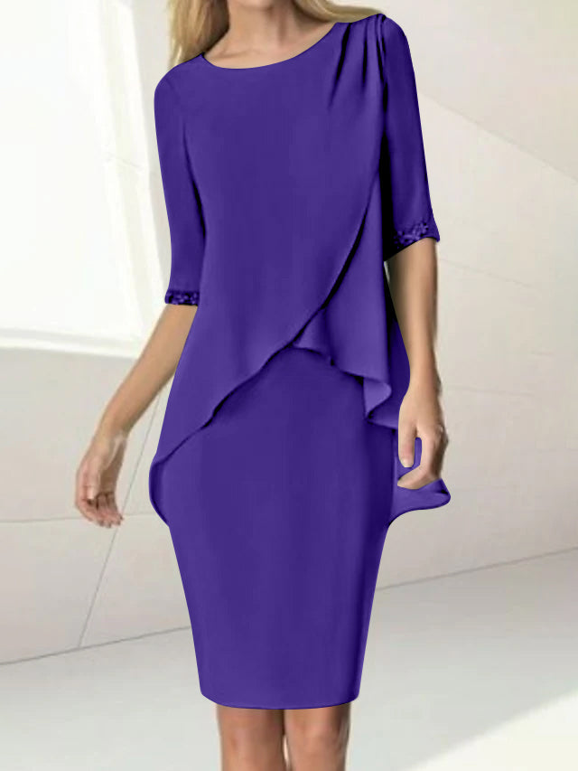 Knee Length Beaded Sheath Dress With Ruching For The Mother Of The Bride