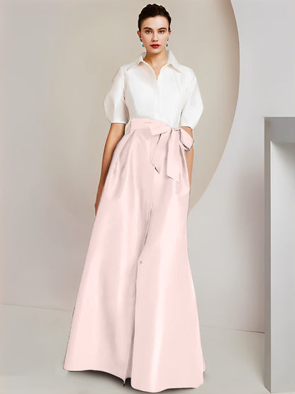 Vestido de 2 piezas para madre de la novia, corte A/princesa, cuello camisero, mangas cortas 