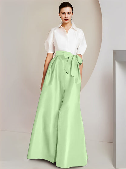 Vestido de 2 piezas para madre de la novia, corte A/princesa, cuello camisero, mangas cortas 