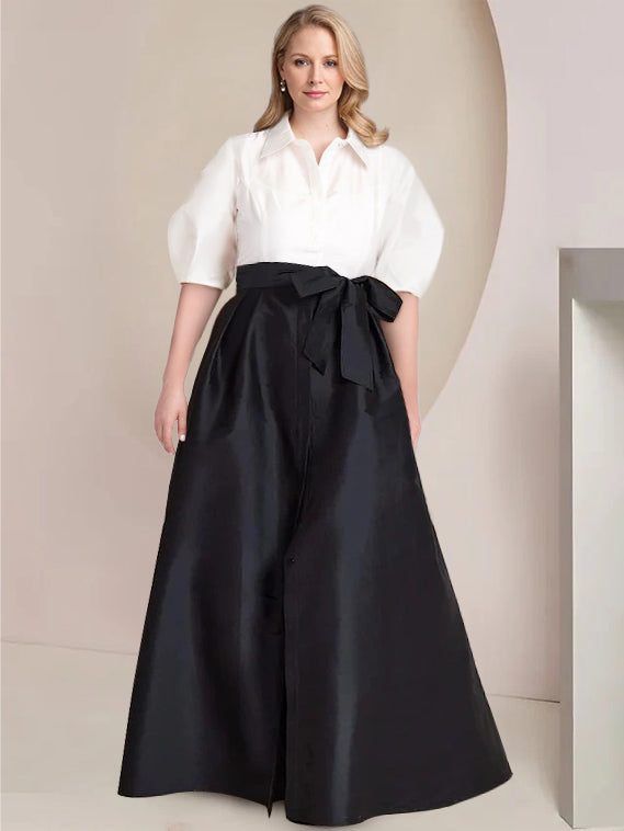 Aline Floor Length Plus Size Mother Of The Bride Two Piece Dress Bowknot