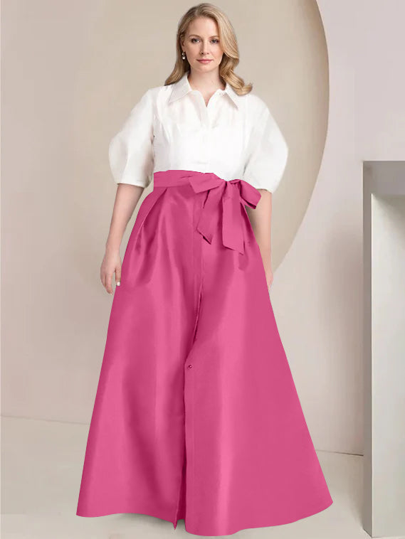 Aline Floor Length Plus Size Mother Of The Bride Two Piece Dress Bowknot