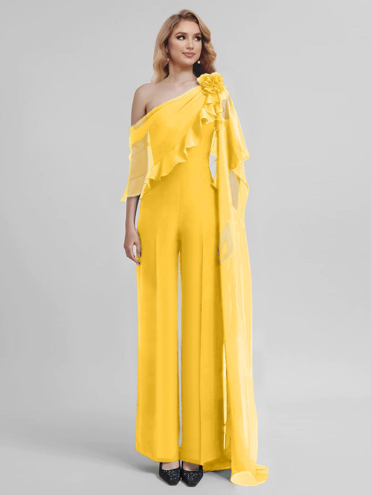 Chiffon One Shoulder Jumpsuits With Half Sleeves For Mother Of The Bride