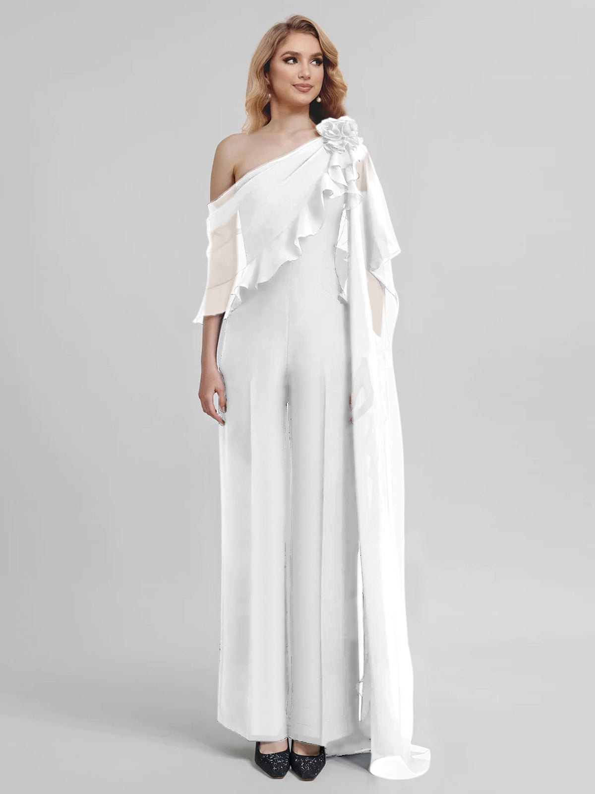 Chiffon One Shoulder Jumpsuits With Half Sleeves For Mother Of The Bride
