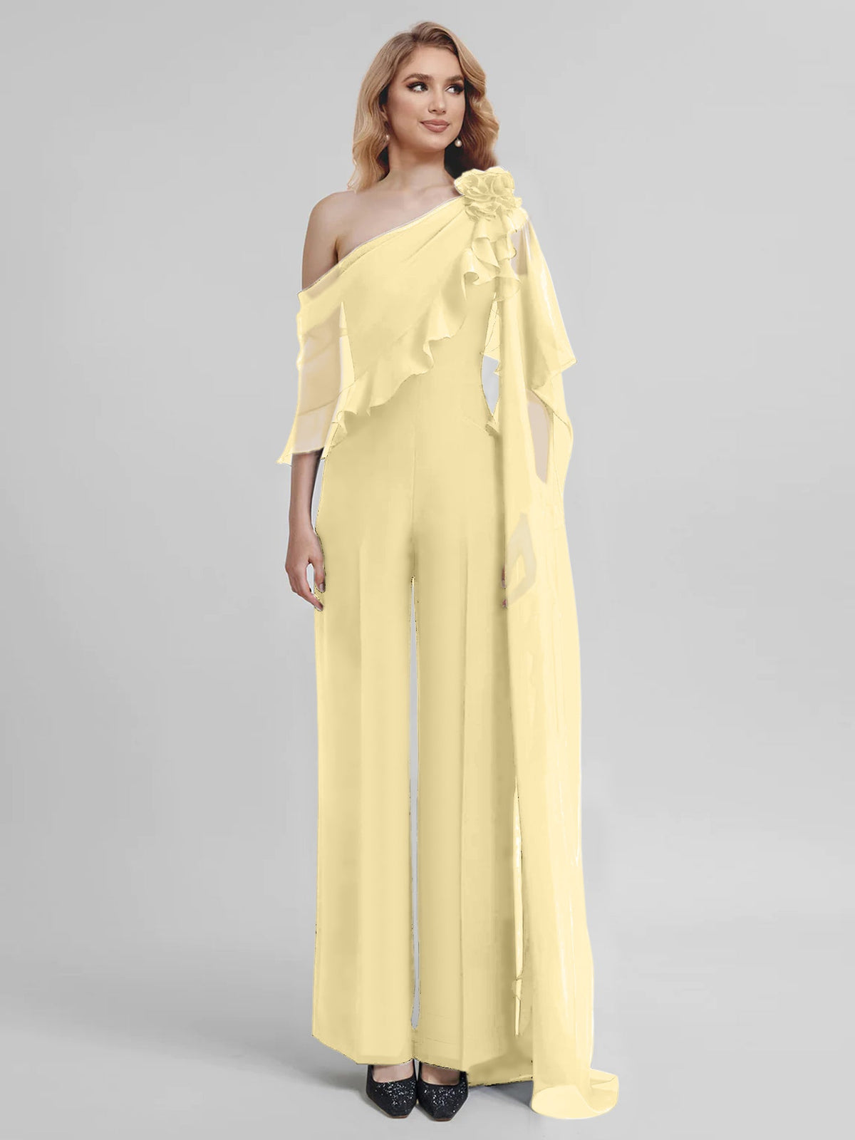 Chiffon One Shoulder Jumpsuits With Half Sleeves For Mother Of The Bride