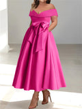 Plus Size Off Shoulder Sleeveless A Line Mother Of The Bride Dress With Pockets
