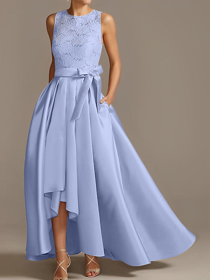 Vestidos de madre de la novia de corte A/princesa, sin mangas, con escote joya y encaje plisado 
