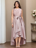 Plus Size Asymmetrical A Line Mother Of The Bride Dress With Jewel Neck Pleats