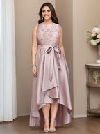 Plus Size Asymmetrical A Line Mother Of The Bride Dress With Jewel Neck Pleats