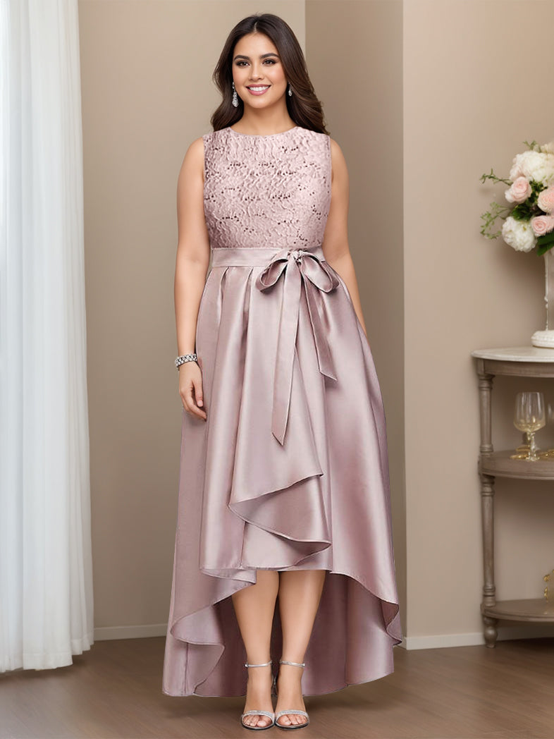 Plus Size Asymmetrical A Line Mother Of The Bride Dress With Jewel Neck Pleats