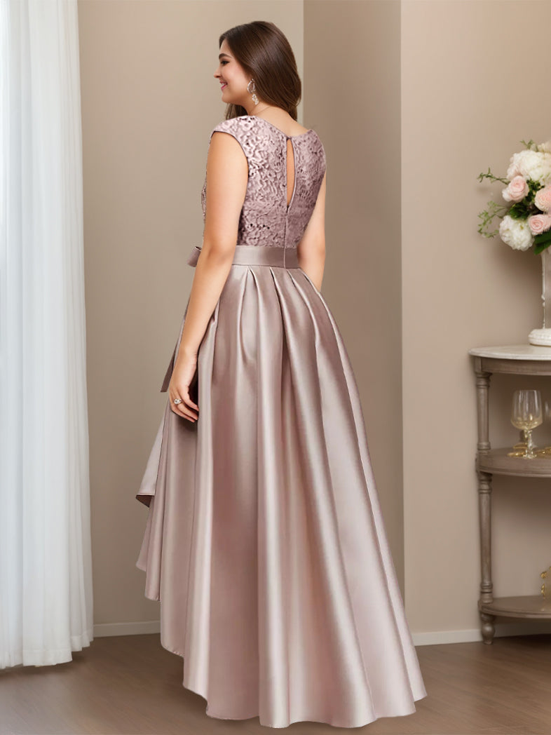 Asymmetrical A Line Sleeveless Mother Of The Bride Dress Jewel Neck Pleats