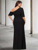 Plus Size Mother Of The Bride Gown A Line Floor Length One Shoulder Sleeve