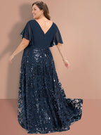 Plus Size V Neck Sequins A Line Floor Length Mother Of The Bride Dress