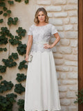 Short Sleeve A Line Mother Of The Bride Dress With Applique And Sequins
