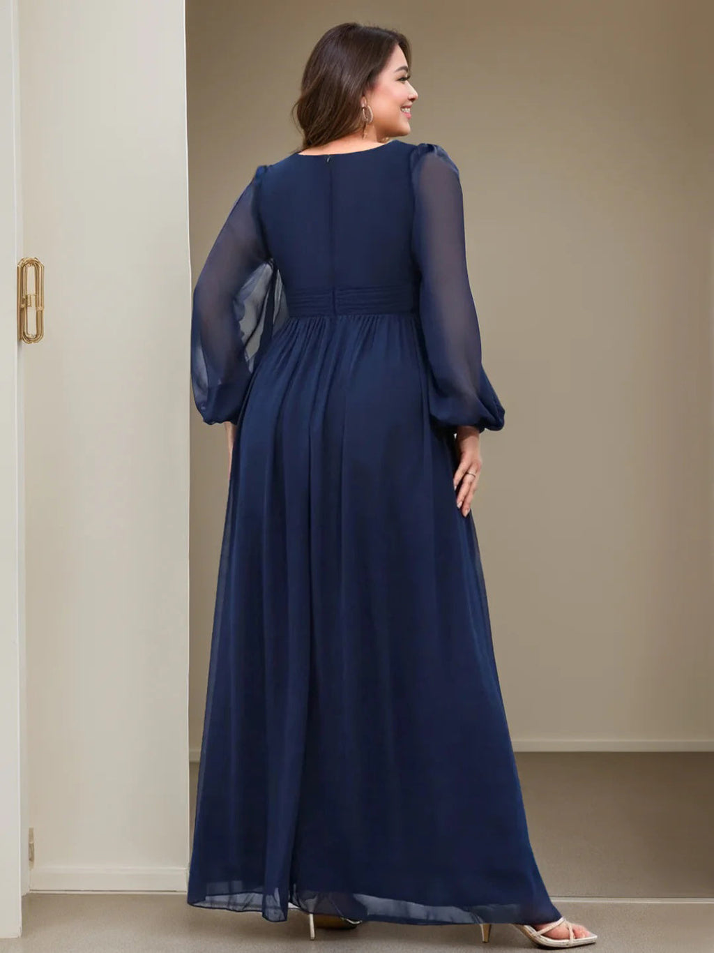 Floor Length V Neck A Line Princess Gown With Ruffles For Mother Of The Bride