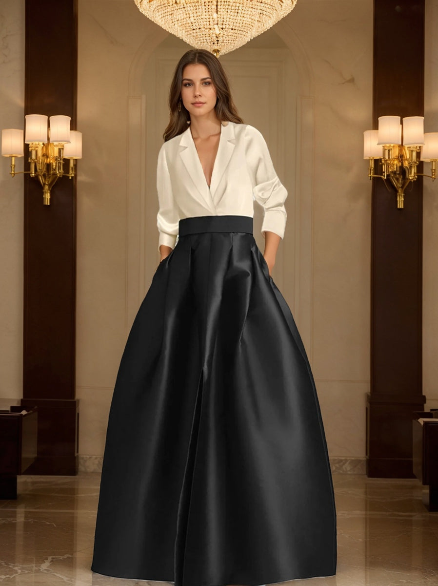 V Neck A Line Wedding Gown With Long Sleeves And Pockets For Mother Of The Bride