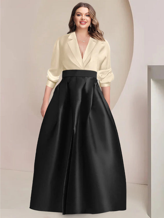 V Neck A Line Wedding Gown With Long Sleeves And Pockets For Mother Of The Bride