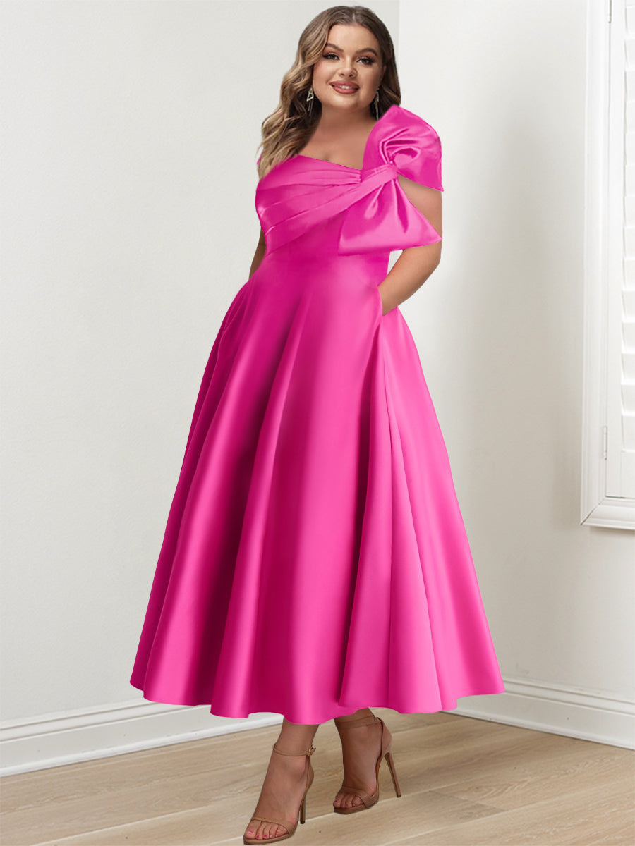 Sleeveless Off Shoulder Plus Size Mother Of Bride Ankle Length Dress With Bow